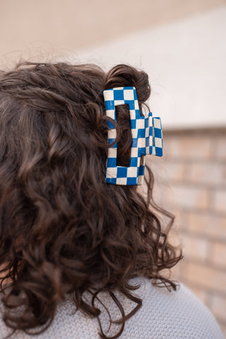 Cobalt Checker Hair Claw