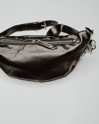 Faux Leather Chain Fanny Pack Black