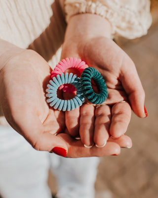 Image of the Velvet Curly Cord Hair Ties three-pack from Denim & Daisy.